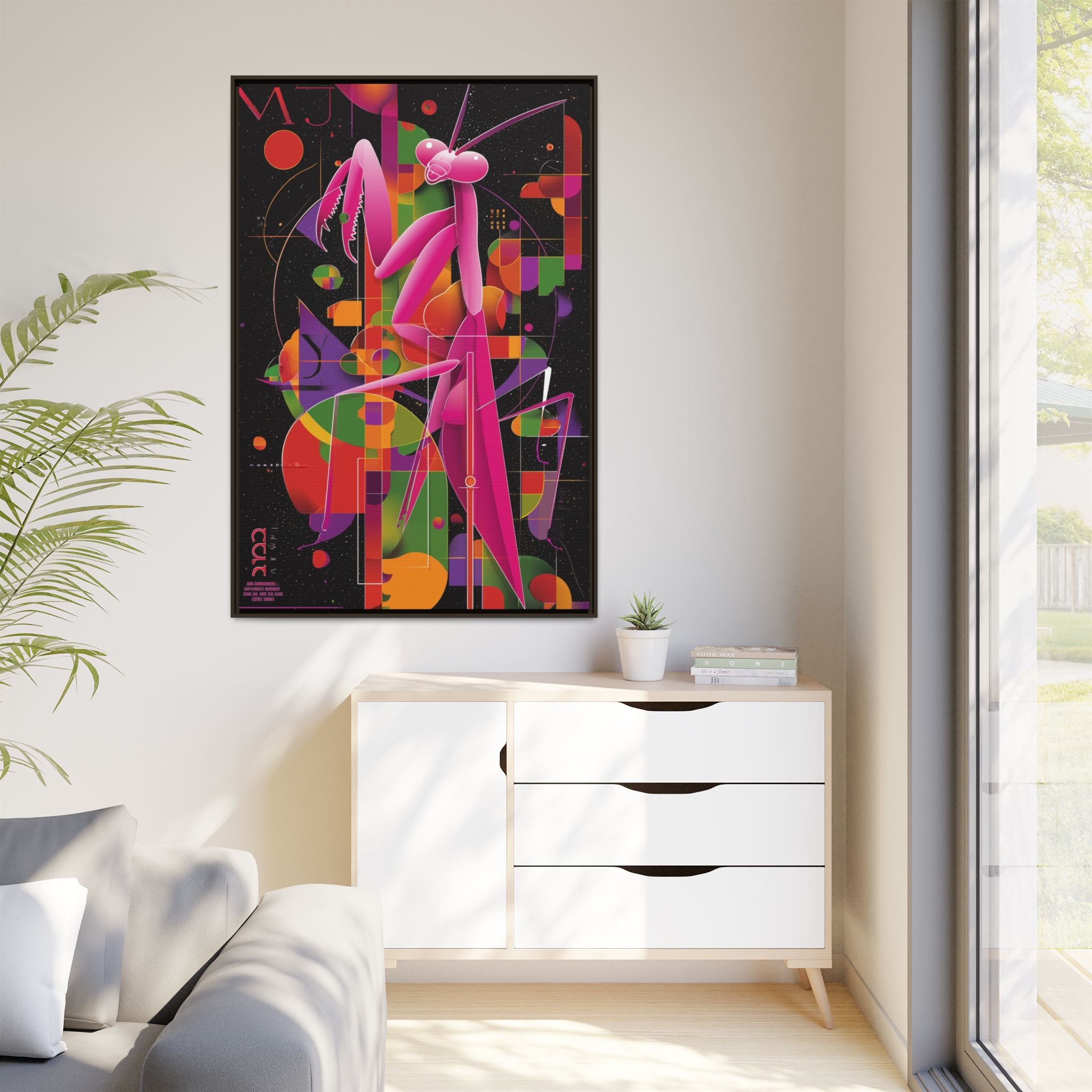 Geometric Mantis Framed Print : Starry Night Abstract, Graphic Design Poster   |  Personalized & Custom Orders Available