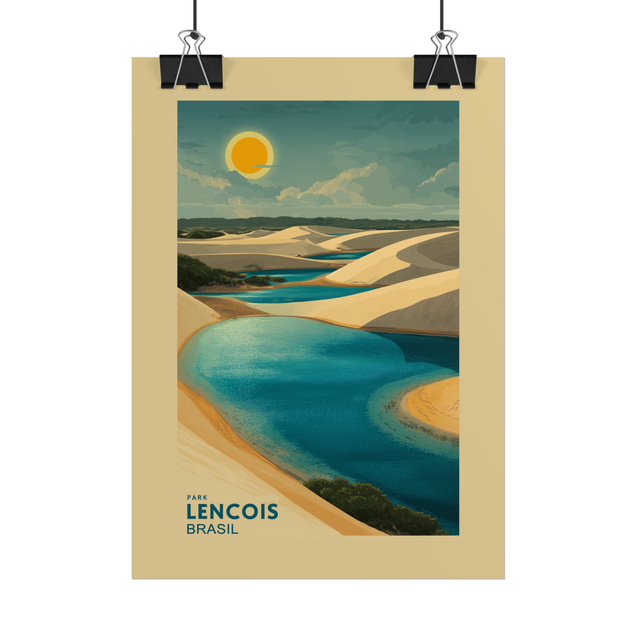 Lençois Park Dreamscape: Golden Dunes and Turquoise Waters, Vintage Travel Poster Panorama   |    Custom Orders Available