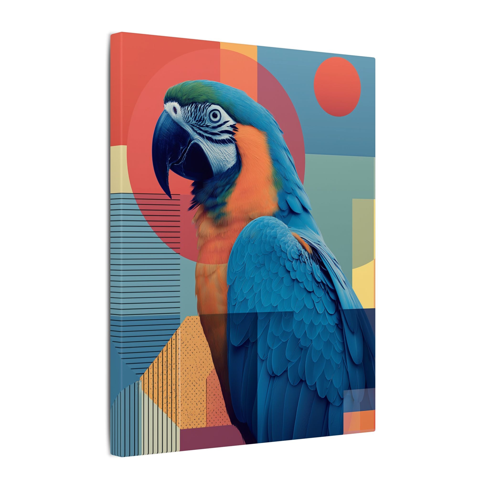 Macaw Mosaic: Mid-Century Modern Bird Portrait, Geometric Abstract Design   |    Custom Orders Available