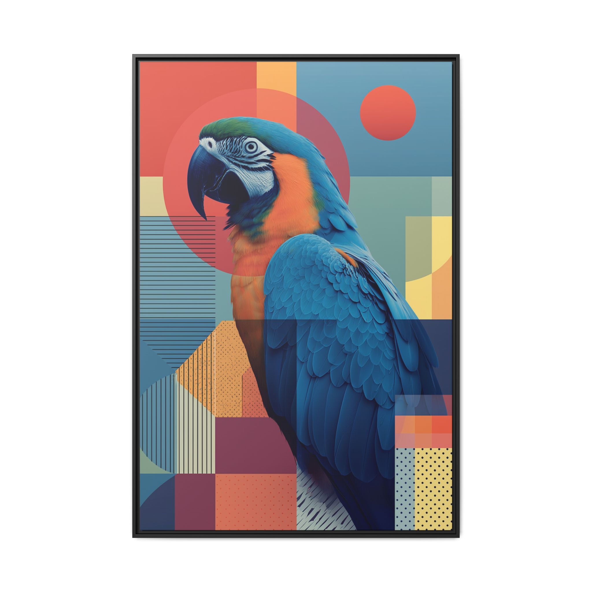 Macaw Geometric Framed Print : Mid-Century Modern Bird Art, Tropical Parrot Print   |  Personalized & Custom Orders Available