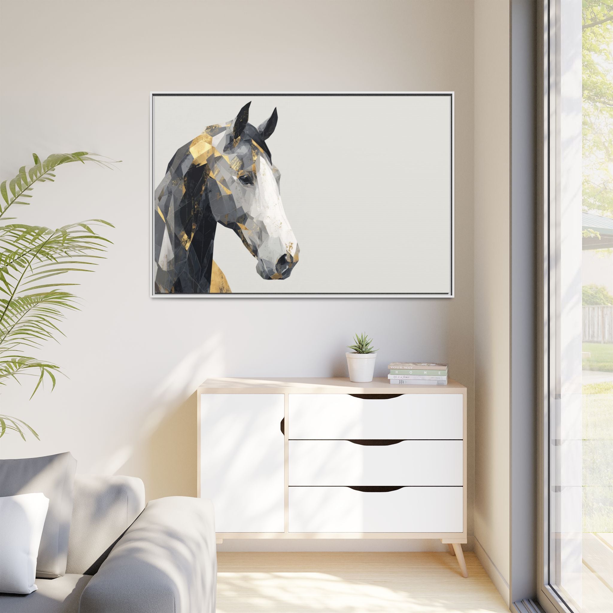 Geometric Stallion: Cubist Equine Art, Modern Metallic Polygonal Design   |  Personalized & Custom Orders Available