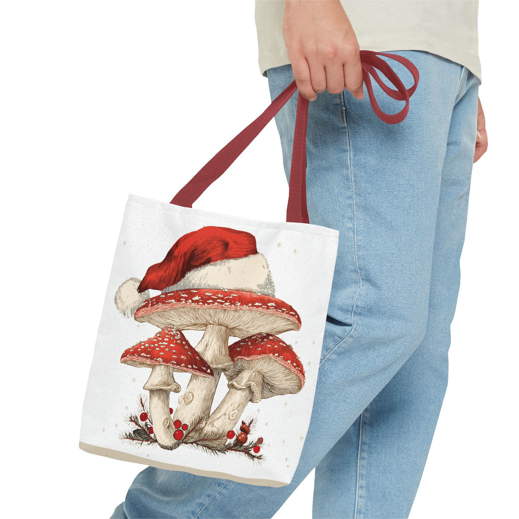Whimsical Mushroom Christmas Tote Bag (AOP)  |  Stoner Gifts , Magic Mushrooms
