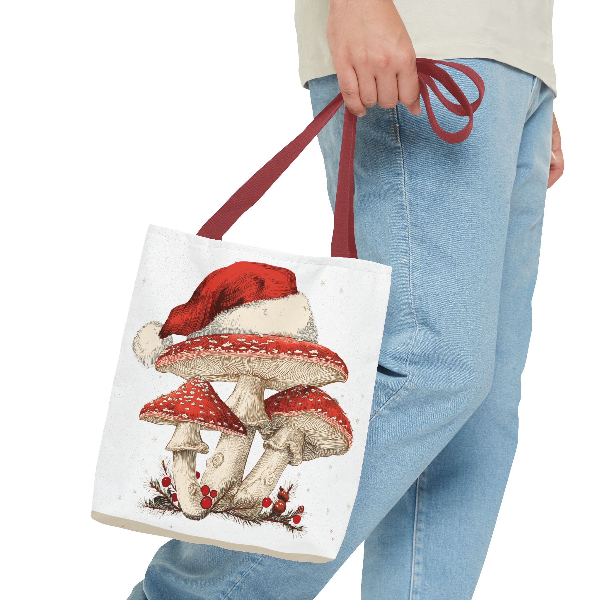 Whimsical Mushroom Christmas Tote Bag (AOP)  |  Stoner Gifts , Magic Mushrooms
