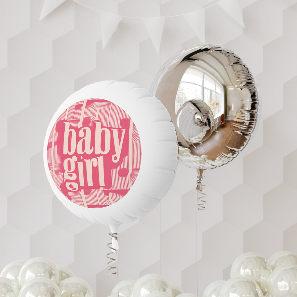 Baby Girl Mylar Balloon – Pink Retro "baby girl" Helium Balloon
