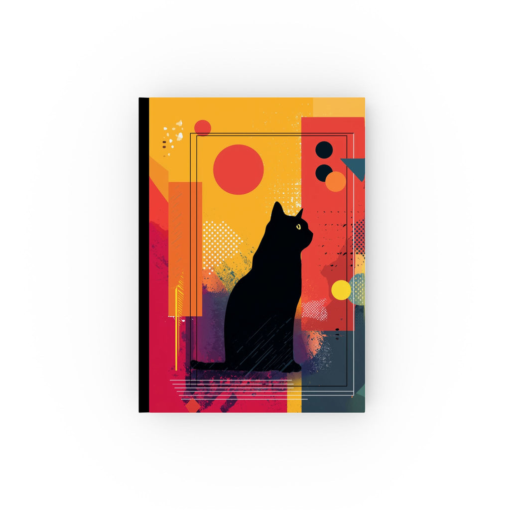 Personalized Journal    |  Feline Geometric Fusion: Black Cat Silhouette, Digital Pop Art Design, Abstract Graphic Landscape