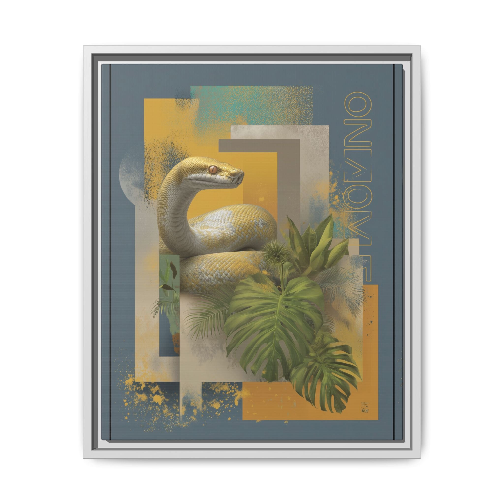 Serpent in Geometry: Tropical Albino Snake Portrait, Modern Botanical Illustration   |    Custom Orders Available