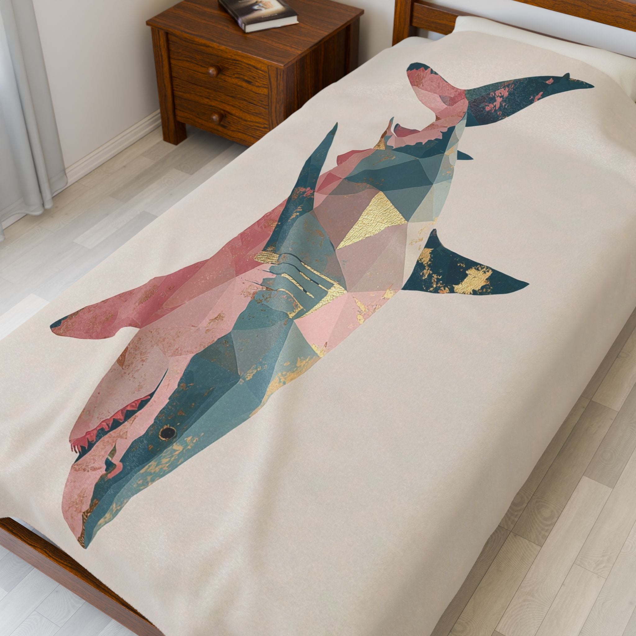 Velveteen Plush Blanket, Geometric Abstract Pastel Shark Throw, Bedspread, Bed Cover, Home Decor, Cozy Blanket