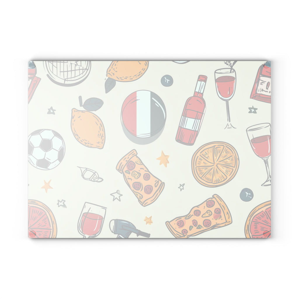 Italian Pattern Glass Cutting Board — Stylized Mediterranean Kitchen Décor