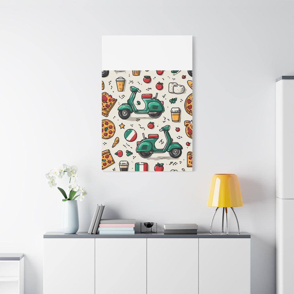 Vibrant Travel Nostalgia Canvas Art, Scooter Decor, Foodie Wall Art, Fun Home Decor, Gift for Adventurers, Kitchen Wall Hanging
