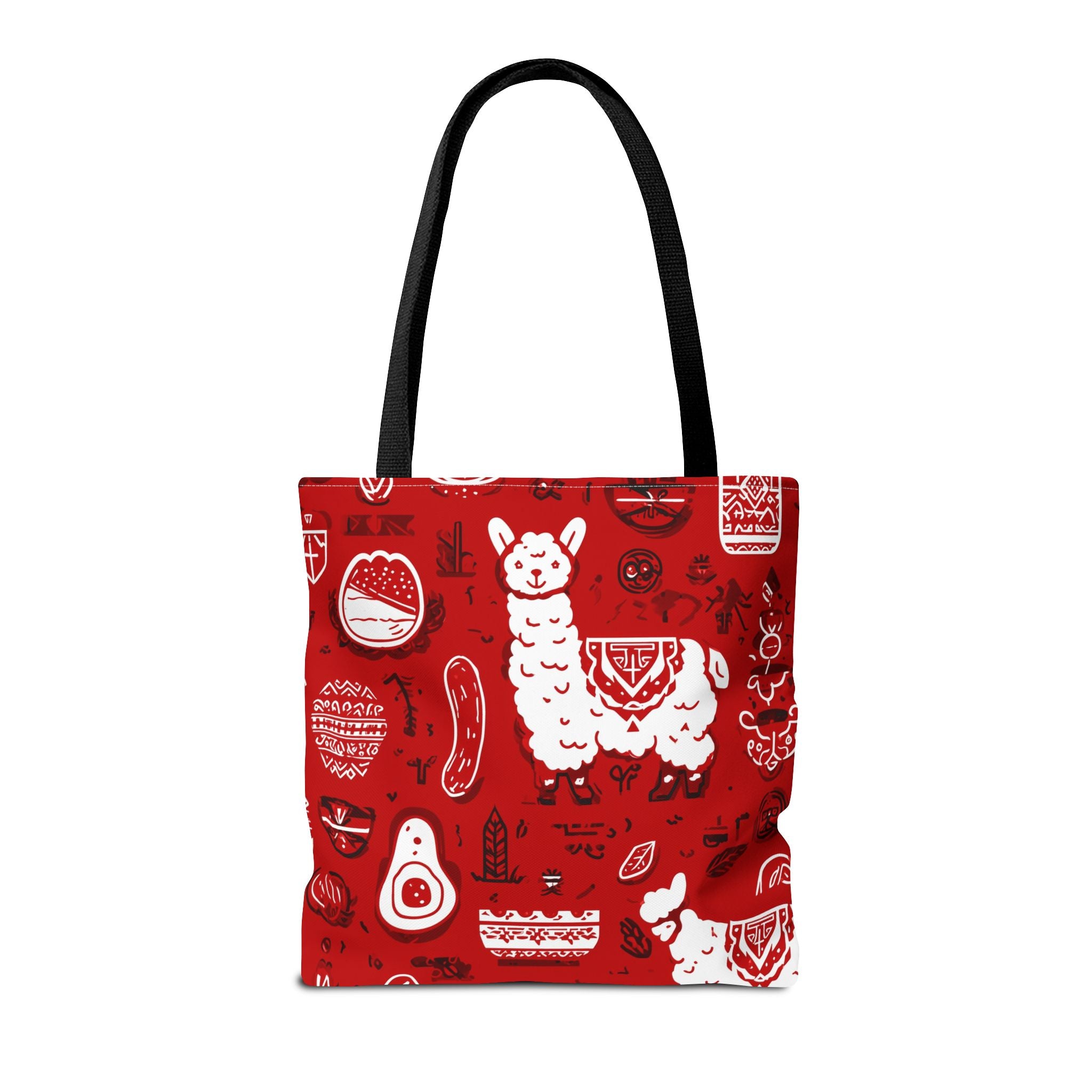 Llama Love Tote Bag, Colorful Alpaca Shopper, Boho Market Tote, Eco-Friendly Gift, Perfect for Festivals, Red AOP Design