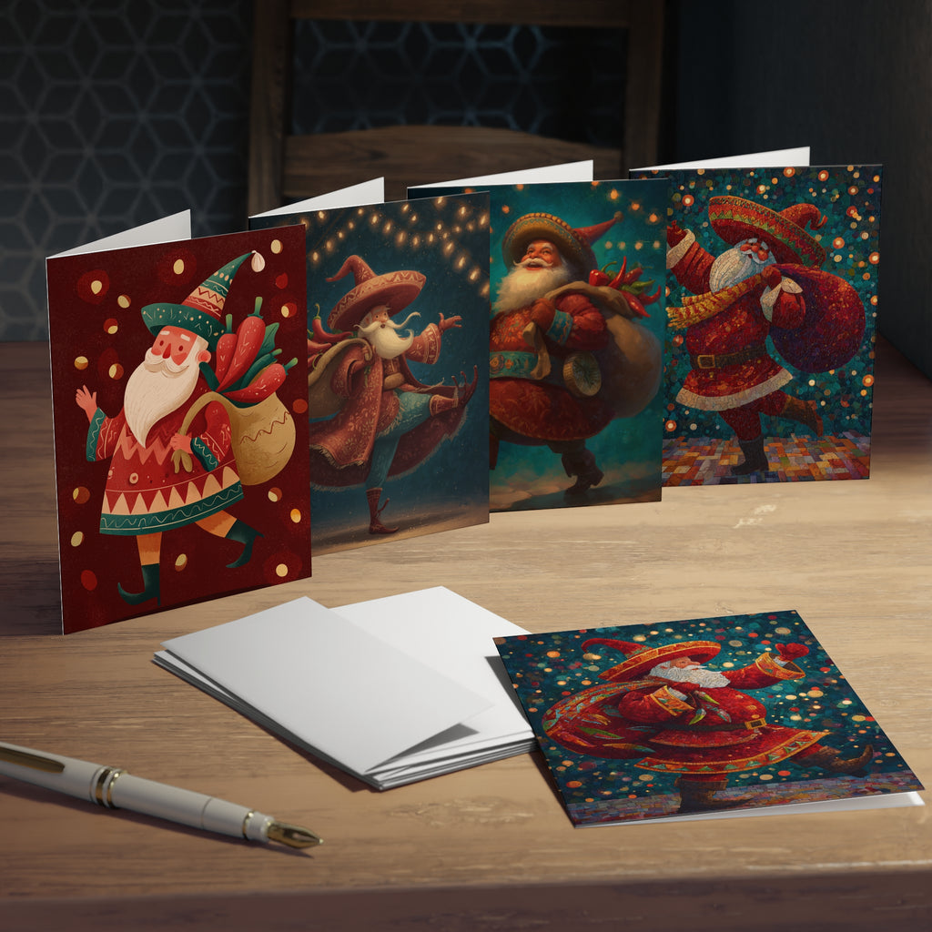 Christmas Mexican Spicy Santa Claus Greeting Cards, 5-Pack, Holiday Note Cards, Festive Xmas Stationery, Unique Seasonal Gift Ideas