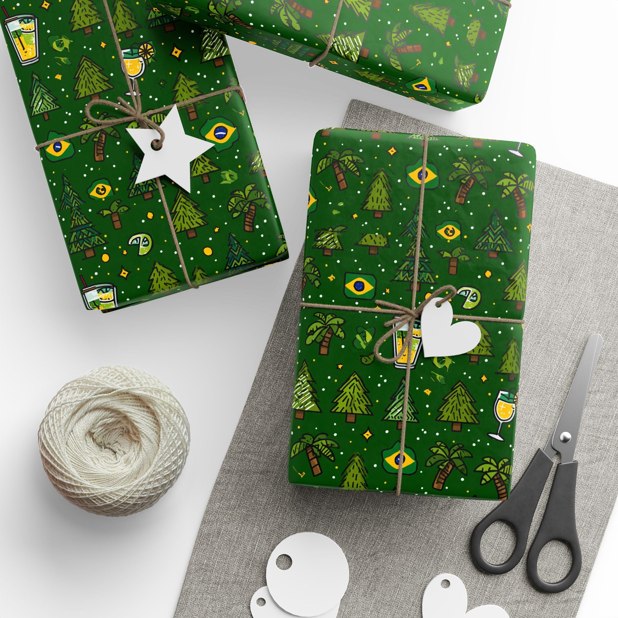 Brazillian Brazil Wrapping Paper Roll — Festive Green Holiday Gift Wrap