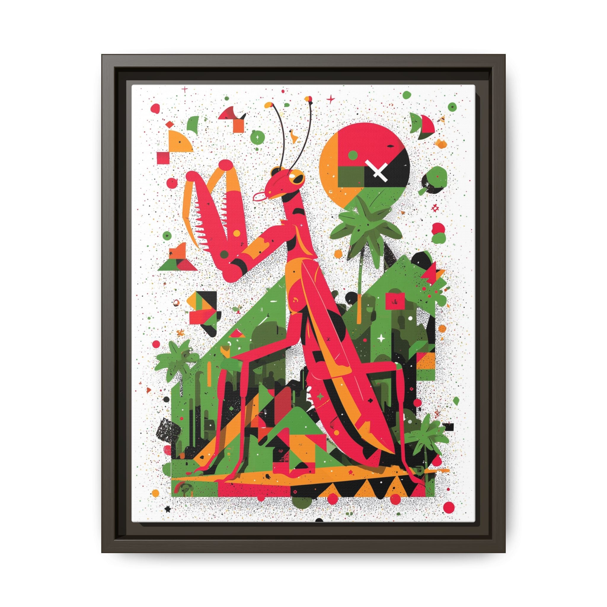 Praying Mantis Framed Print Geometric : Abstract Modernist Insect Art, Graphic Design Composition   |   Custom Orders Available
