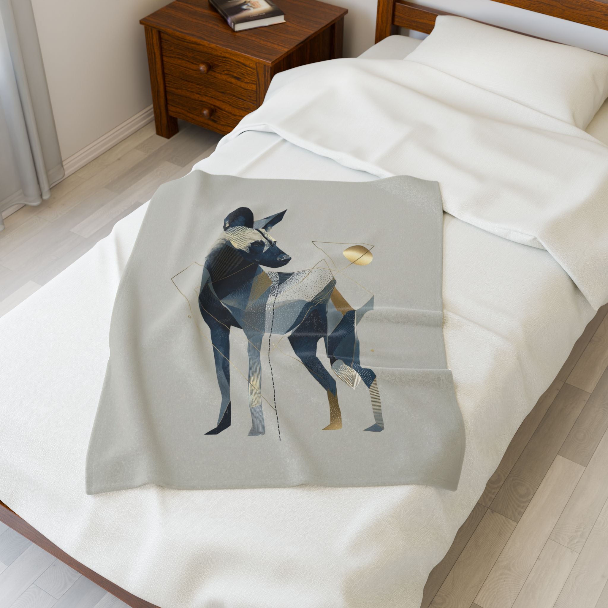 Velveteen Plush Blanket, Geometric Hyena Quilt Cover, Soft Cozy Throw, Animal Lover Gift, Bedding Decor, Home Accessory