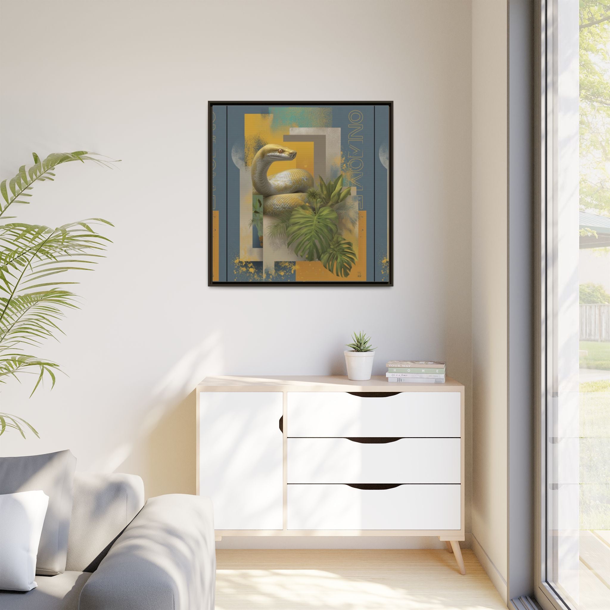 Serpent in Geometry: Tropical Albino Snake Portrait, Modern Botanical Illustration   |    Custom Orders Available