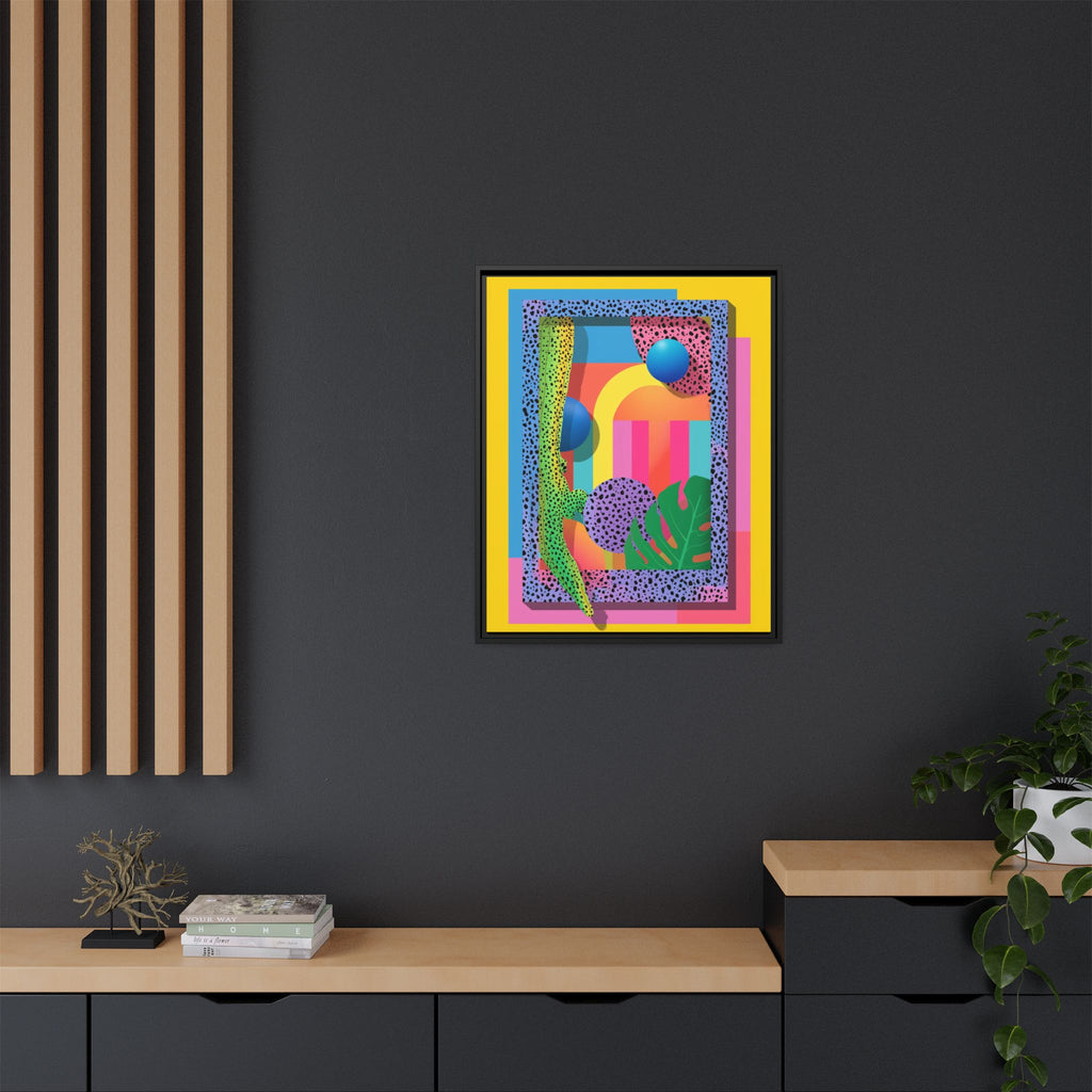Geometric Rhythms: Abstract Layers of Color, Dimensional Shapes and Tropical Elements, Vibrant Modern Art Composition   |   Custom Orders