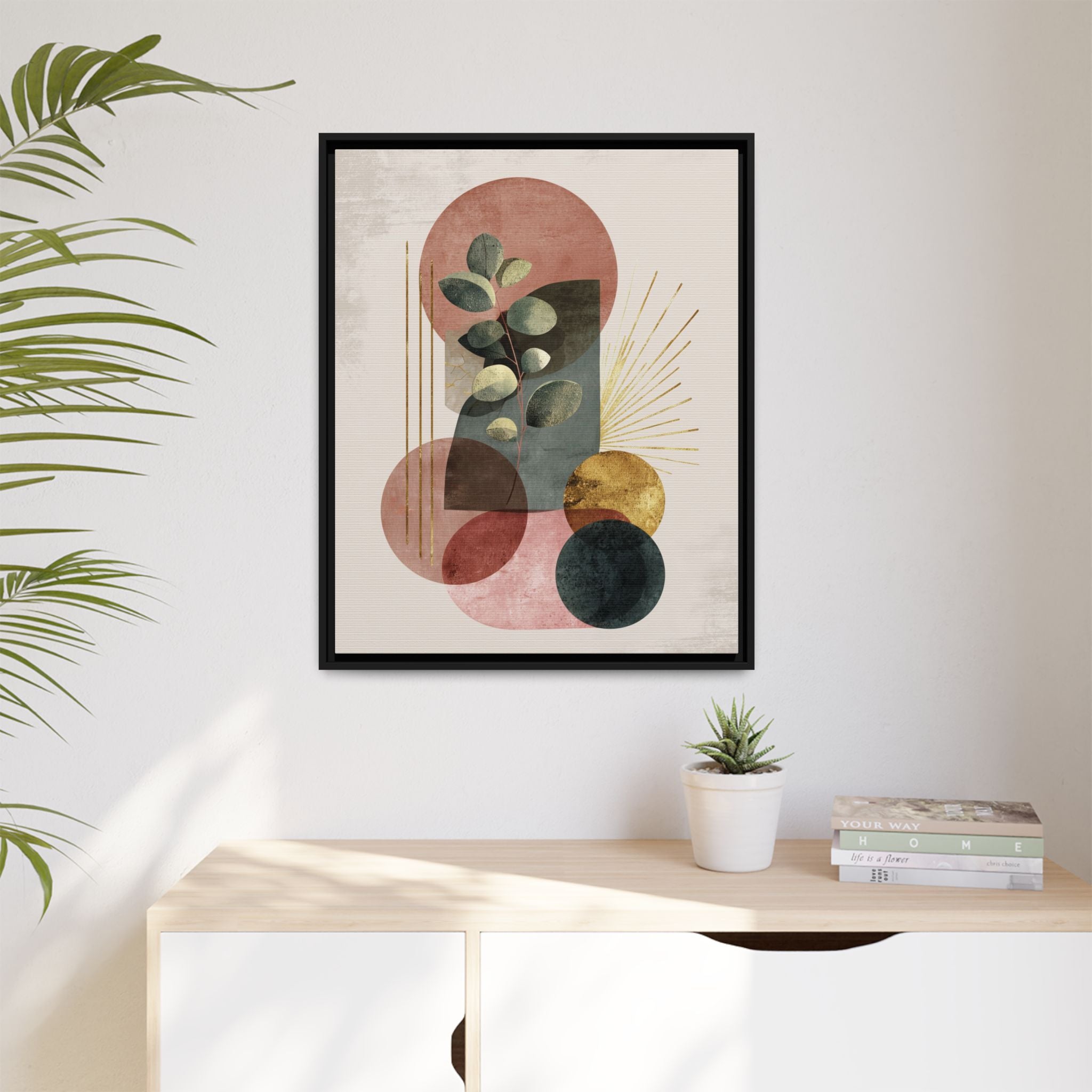 Botanical Geometric Symphony: Eucalyptus Harmony, Metallic Intersections, Modern Earth Tones   |   Custom Orders Accepted