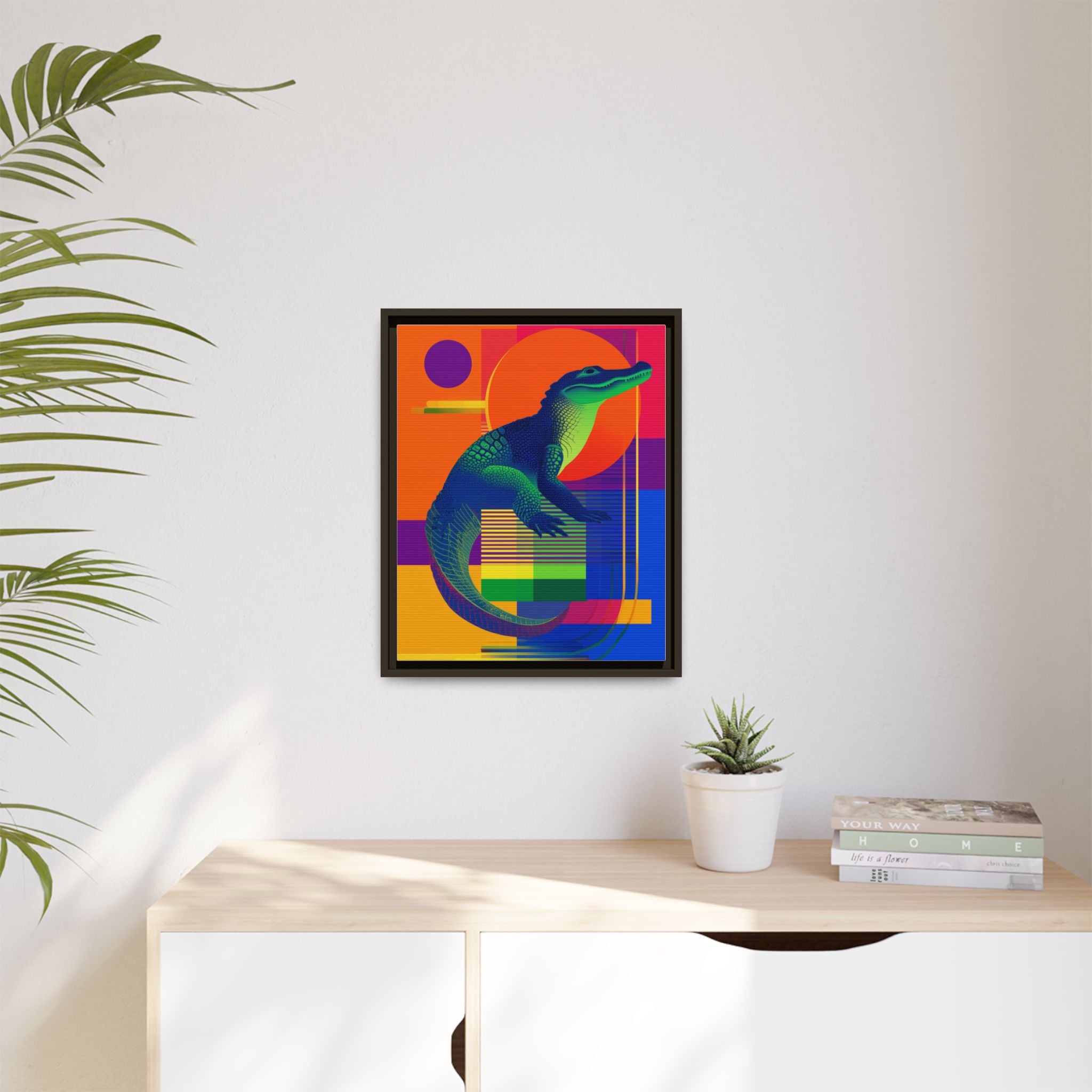 Geometric Alligator Framed Print: Pop Art Reptile, Vibrant Gradient Composition   |  Personalized & Custom Orders Available