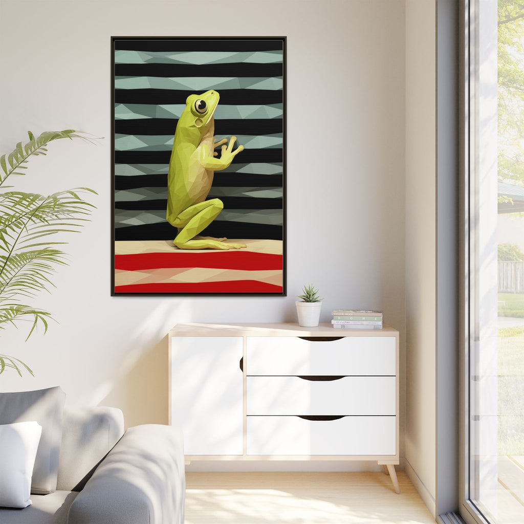 Geometric Frog Stance: Low-Poly Digital Art, Vibrant Amphibian Portrait   |  Personalized & Custom Orders Available