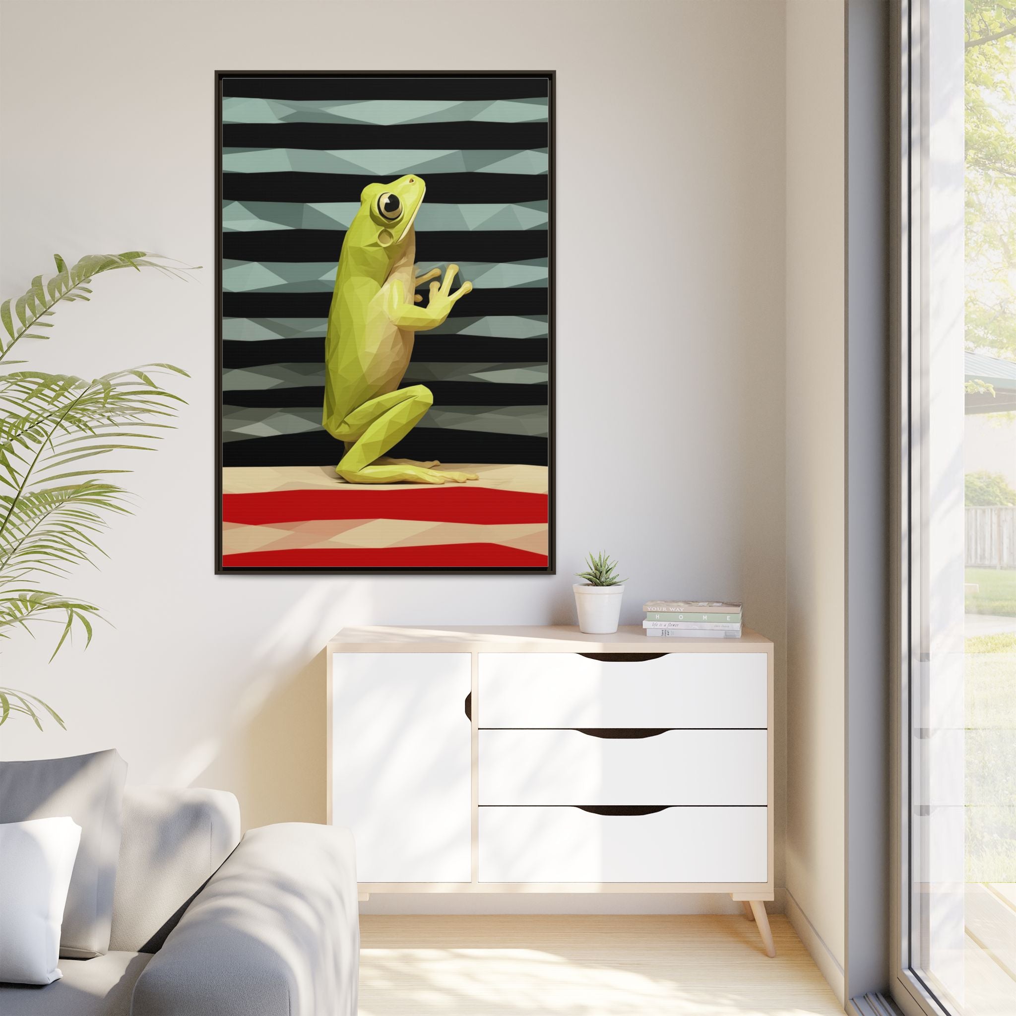 Geometric Frog Stance: Low-Poly Digital Art, Vibrant Amphibian Portrait   |  Personalized & Custom Orders Available