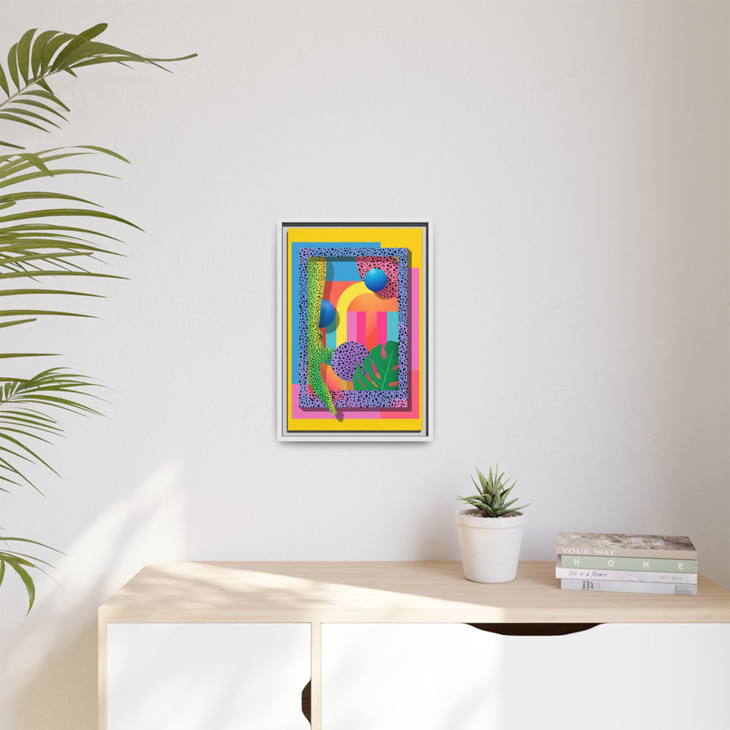 Geometric Rhythms: Abstract Layers of Color, Dimensional Shapes and Tropical Elements, Vibrant Modern Art Composition   |   Custom Orders