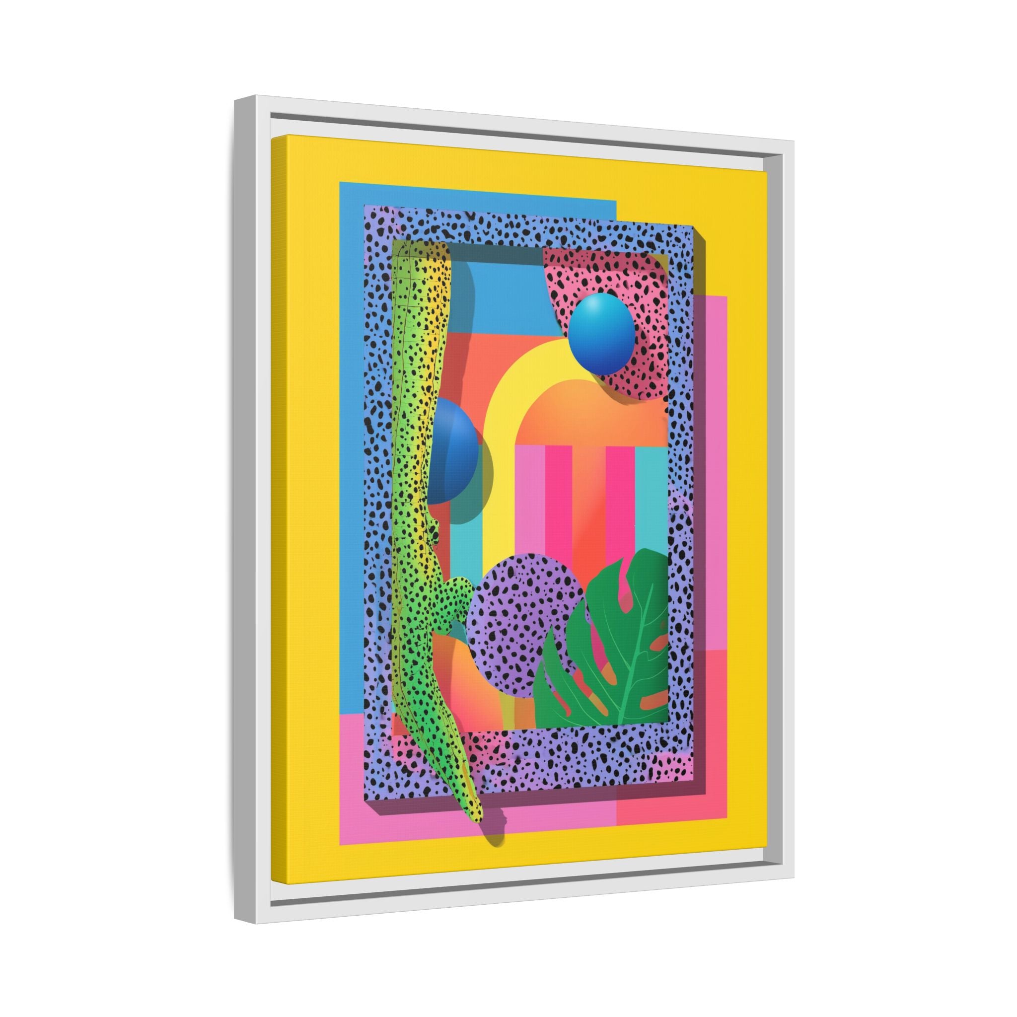 Geometric Rhythms: Abstract Layers of Color, Dimensional Shapes and Tropical Elements, Vibrant Modern Art Composition   |   Custom Orders