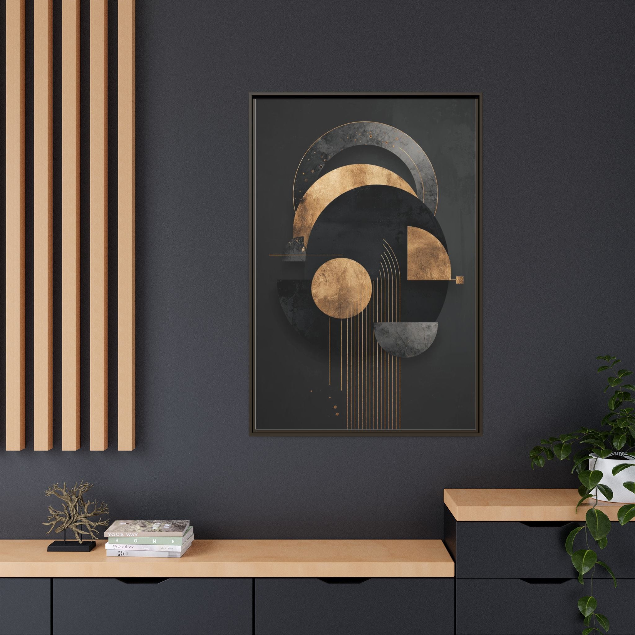 Geometric Resonance: Abstract Gold and Black Design, Minimalist Architectural Art, Modern Metallic Composition   |   Custom Orders Accepted