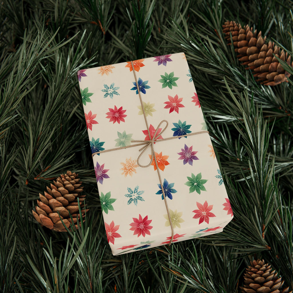 Wrapping Paper Roll — Colorful Watercolor Poinsettia Gift Wrap