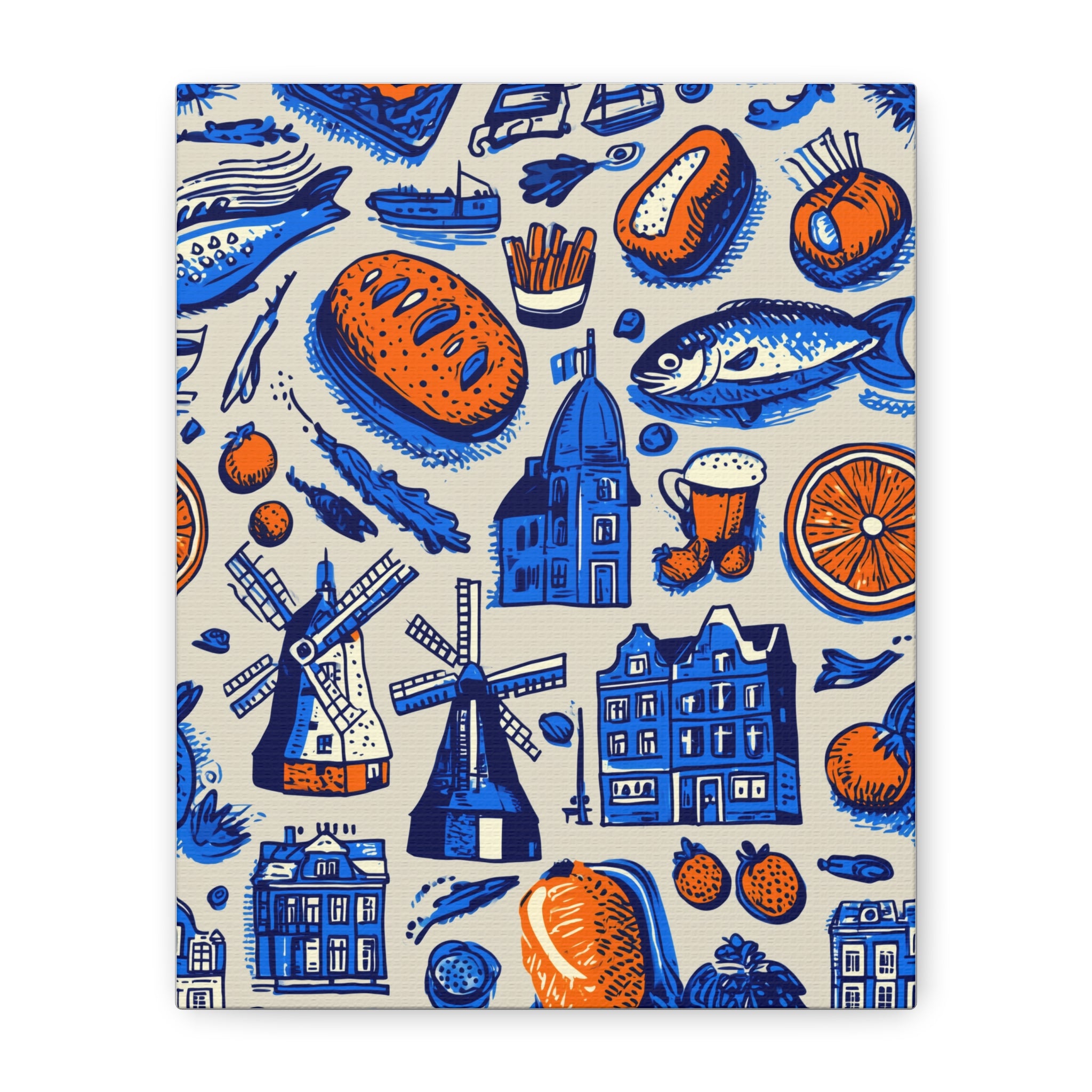 Dutch-Themed Matte Canvas Art Print, Wall Decor, Home Decor, Art Plaque, Gift for Food Lovers, Colorful Windmill Artwork