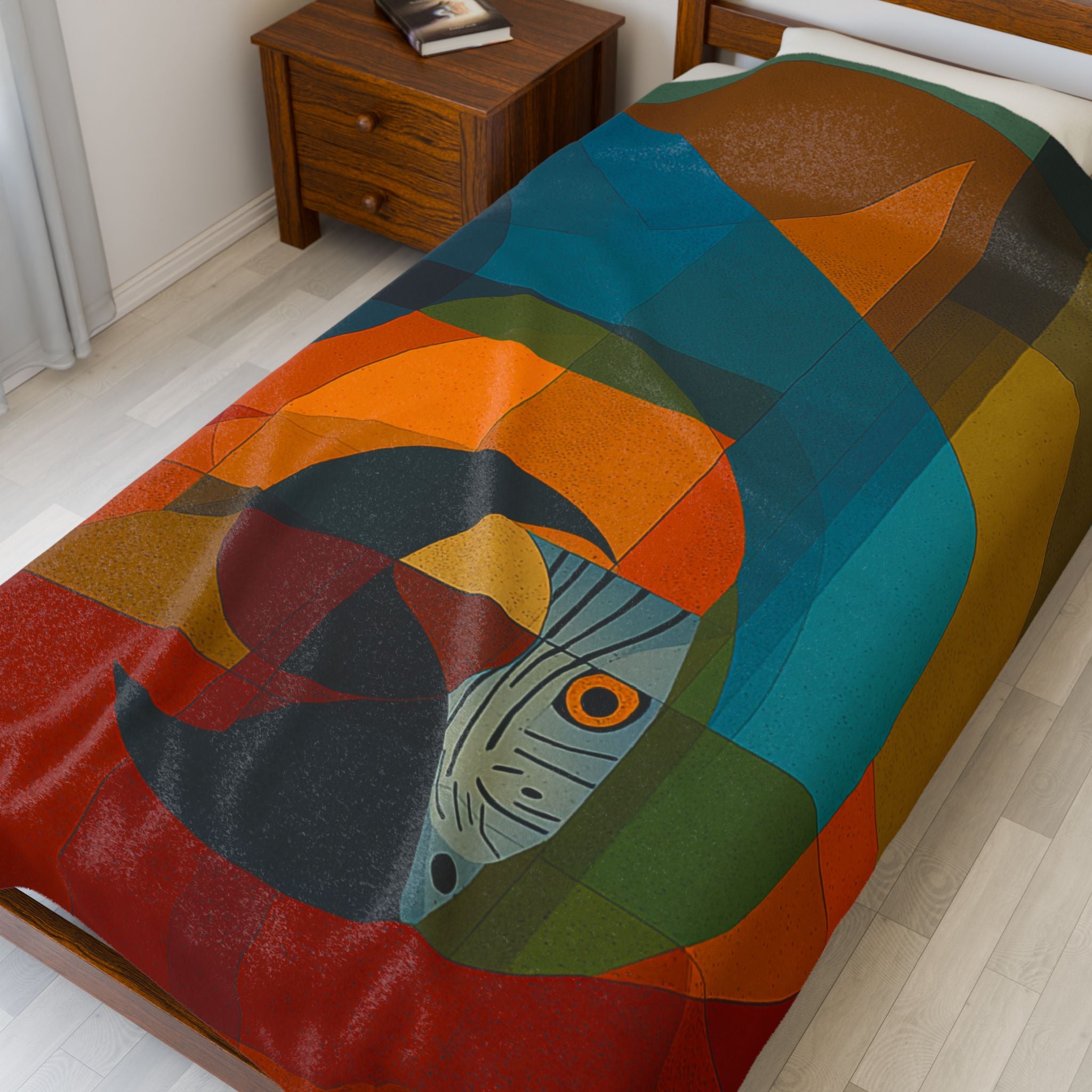 Geometric Macaw Quilt Cover, Doona Cover, Duvet : Cubist Bird Portrait, Angular Color Mosaic   |    Custom Orders Available