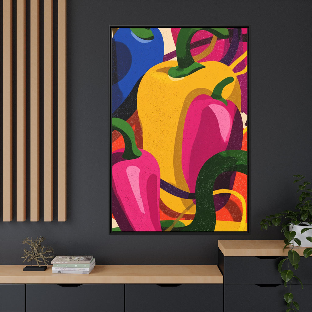 Canvas Art, Abstract Geometric Bell Peppers, Framed Wall Decor Print, Kitchen Wall Art, Modern Home Decor, Foodie Gift