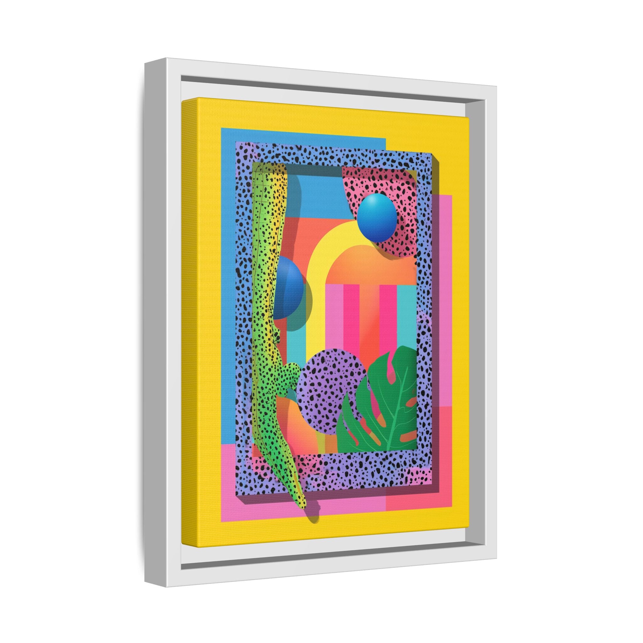 Geometric Rhythms: Abstract Layers of Color, Dimensional Shapes and Tropical Elements, Vibrant Modern Art Composition   |   Custom Orders