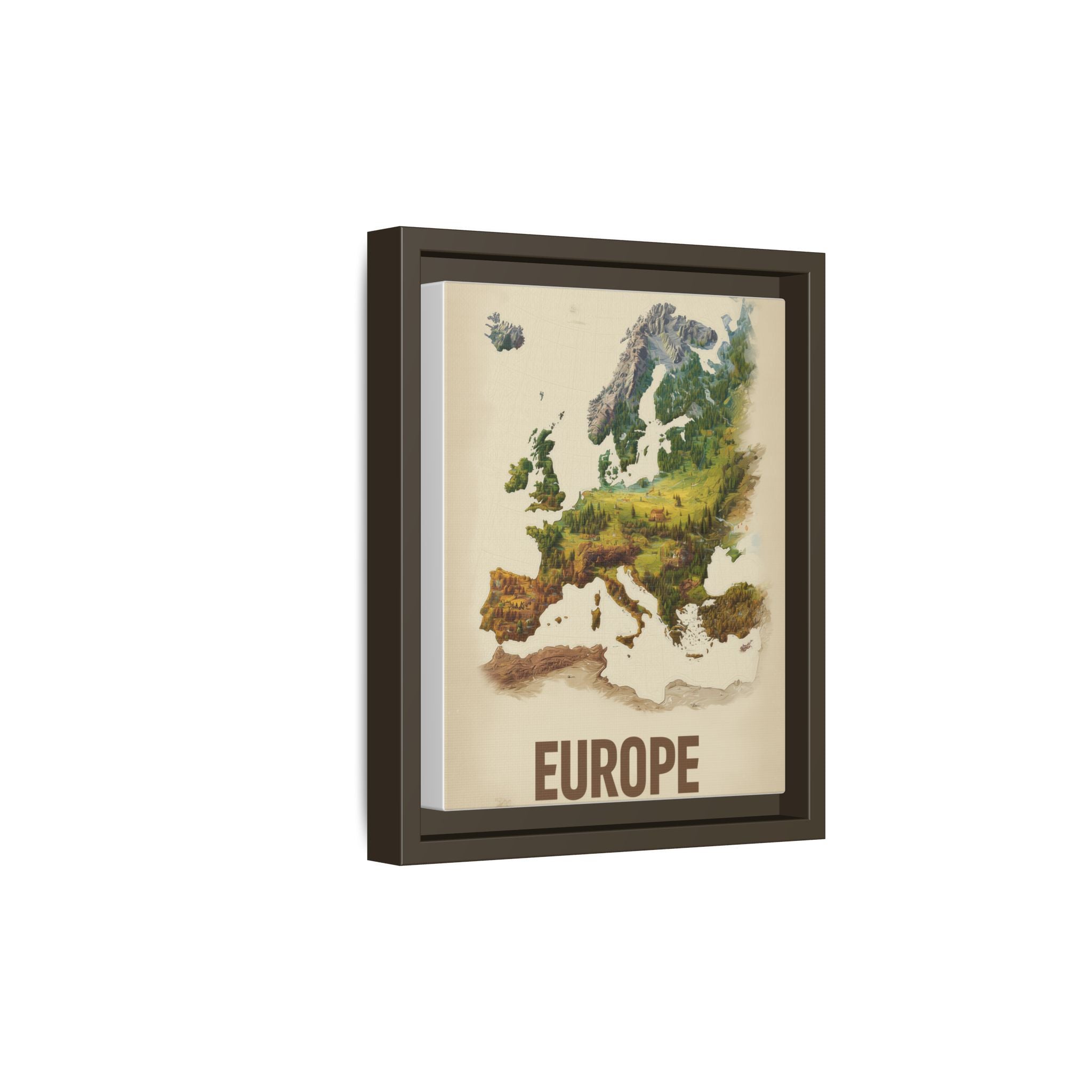 Framed Europe Map Canvas Print — Vintage Landscape Style Wall Art
