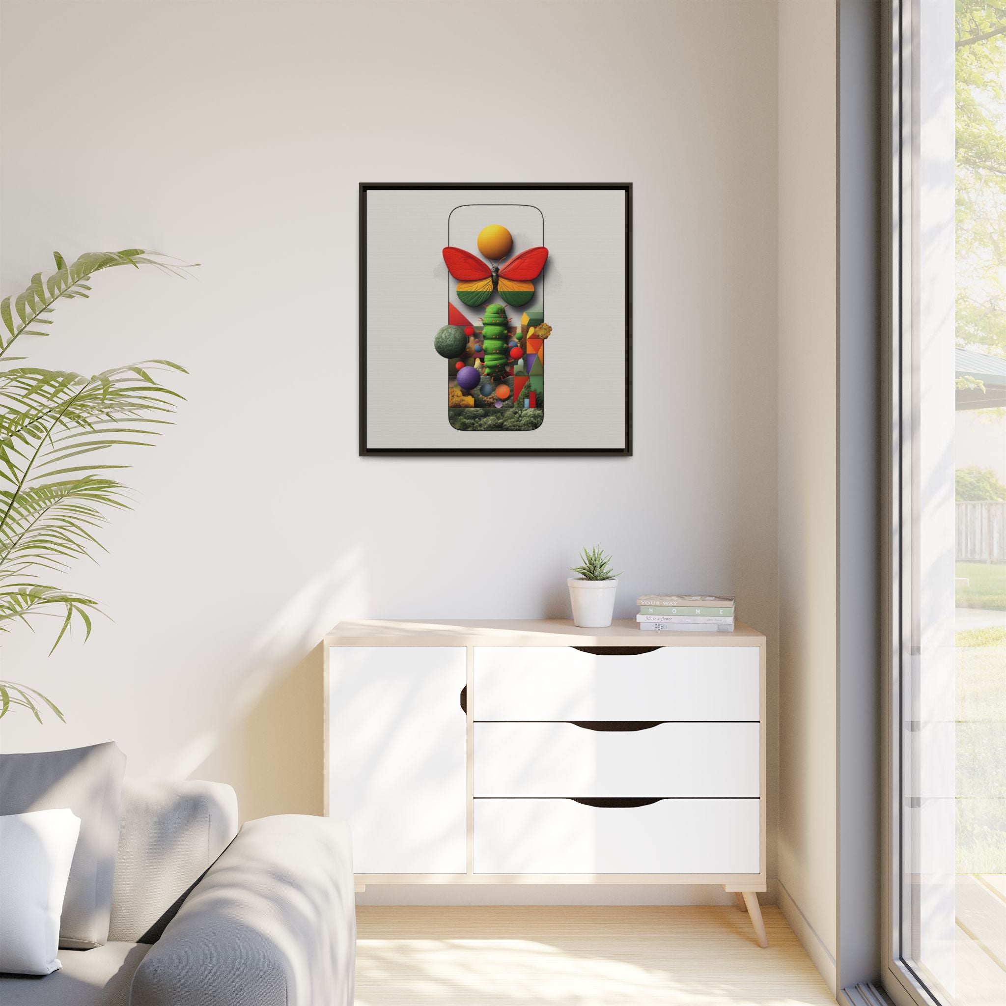 Metamorphosis Framed Print : Geometric Nature Transformation, Vibrant Butterfly Composition   |  Personalized & Custom Orders Available