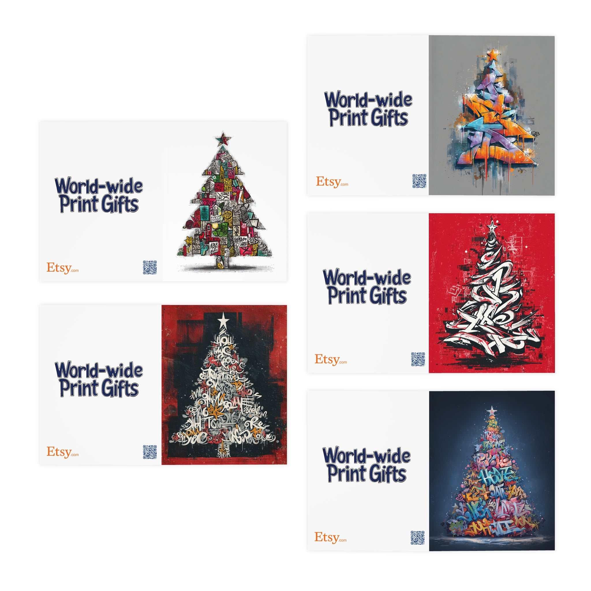 Graffiti Christmas Tree Greeting Cards (5-Pack)