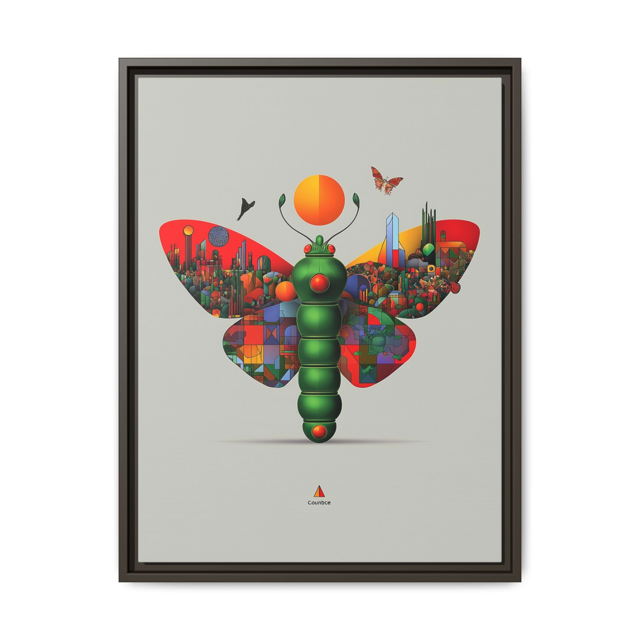 Urban Metamorphosis Framed Print: Geometric Cityscape Butterfly, Digital Surrealism Collage   |  Custom Orders Available