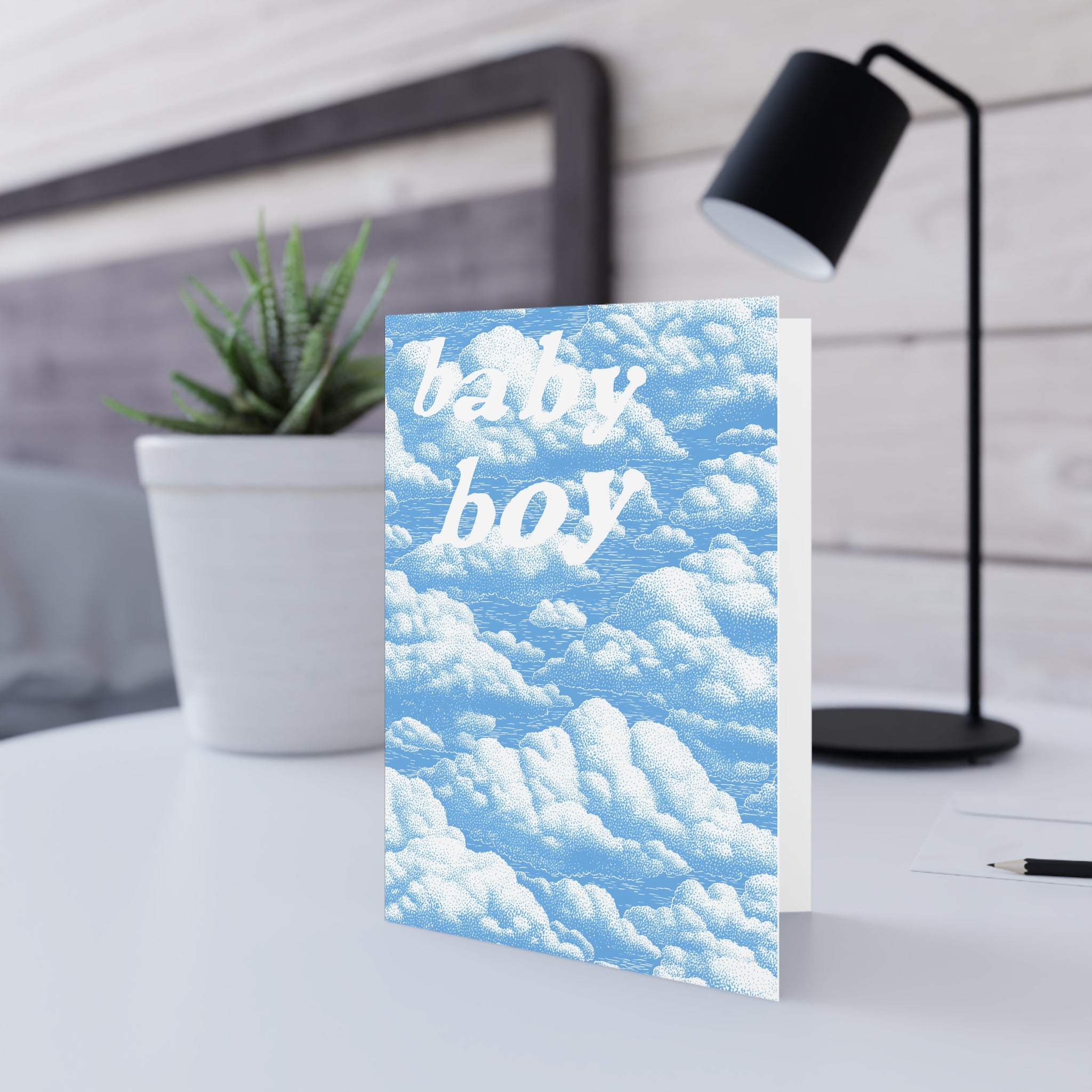 Blue Cloud 'baby boy' Greeting Card — New Baby Card for Boys