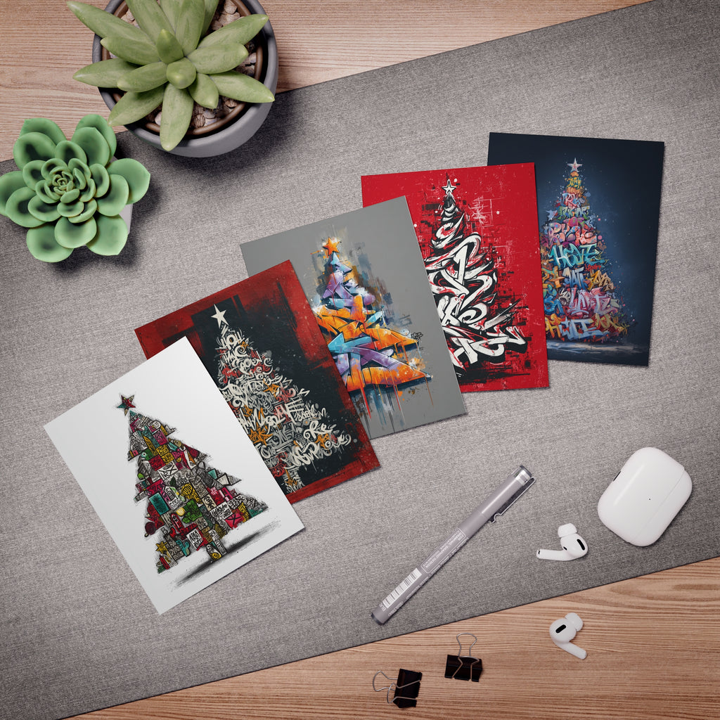 Graffiti Christmas Tree Greeting Cards (5-Pack)