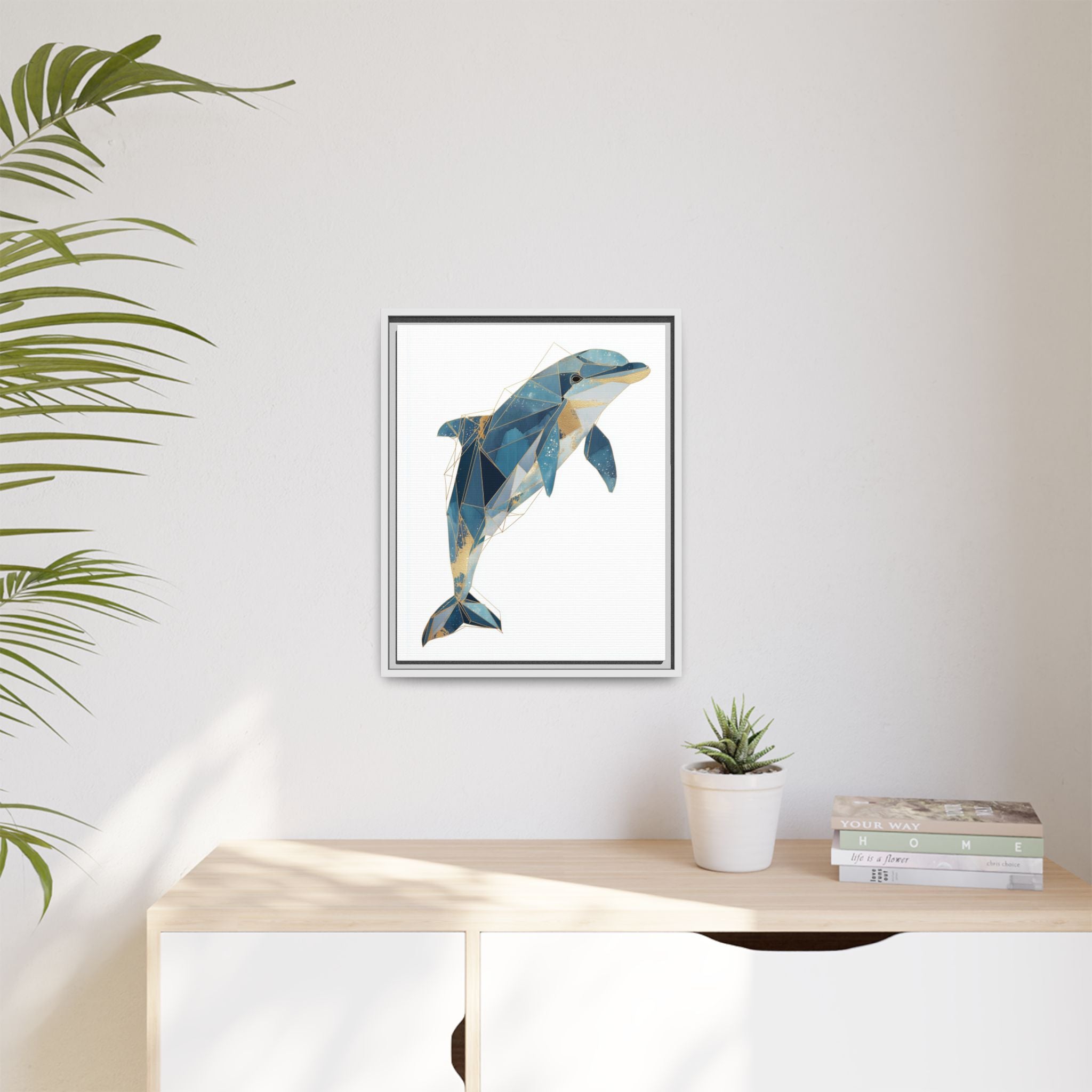 Crystalline Dolphin Framed Print : Geometric Marine Mosaic, Fractalized Blue Abstract   |  Personalized & Custom Orders Available