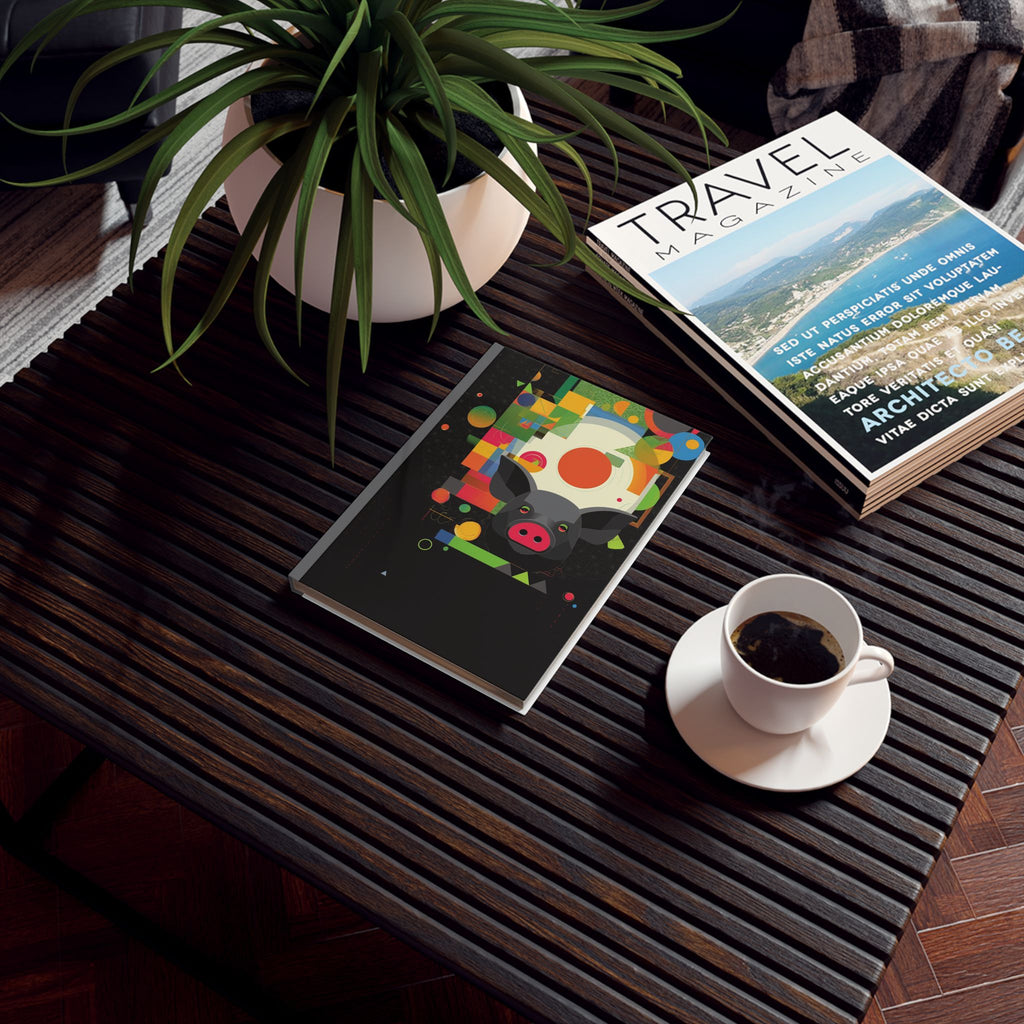 Personalized Abstract Geometric Pig Journal : Abstract Animal Portrait, Colorful Modern Digital Art Personalized Journal   |