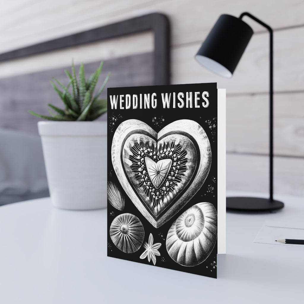 Wedding Wishes Greeting Card — Vintage Black & White Heart Design