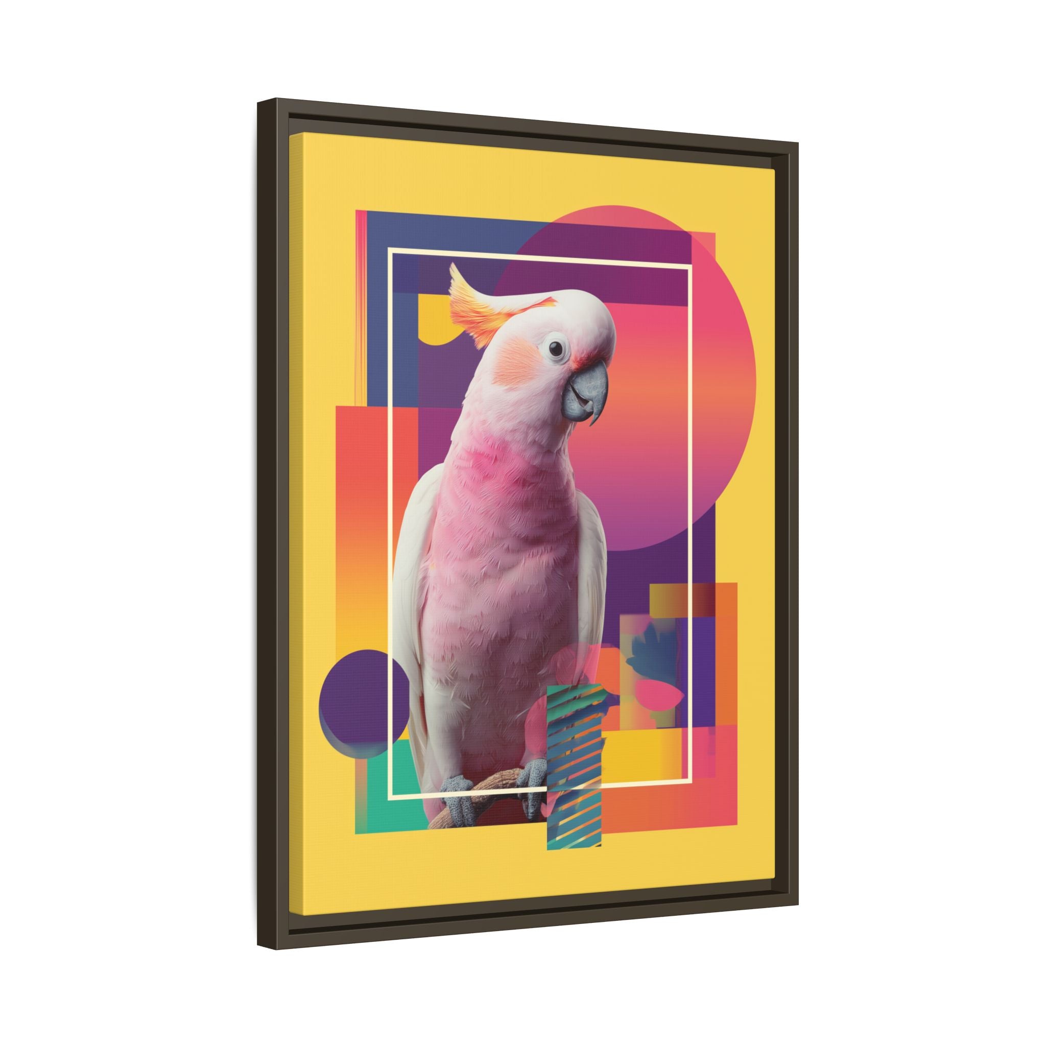 Framed Print, Cockatoo Abstract Geometric Wall Art, Matte Canvas, Colorful Bird Poster, Modern Home Decor, Tropical Animal Painting, Unique