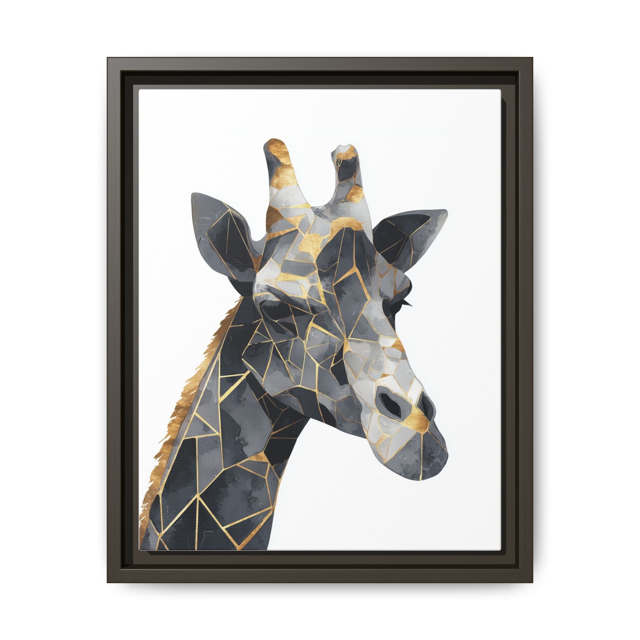 Geometric Giraffe Mosaic Framed Print : Contemporary Cubist Animal Portrait, Metallic Gold Angular Design   |   Custom Orders Available