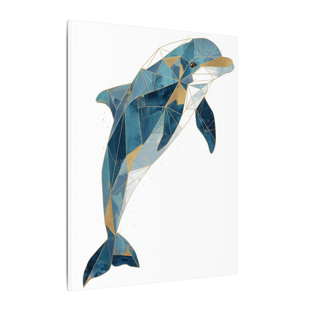 Canvas Print, Geometric Abstract Dolphin Gold Accented Wall Art, High Quality, Stretched, Multi-Size, Home Decor, Office Decor, Gift Idea,