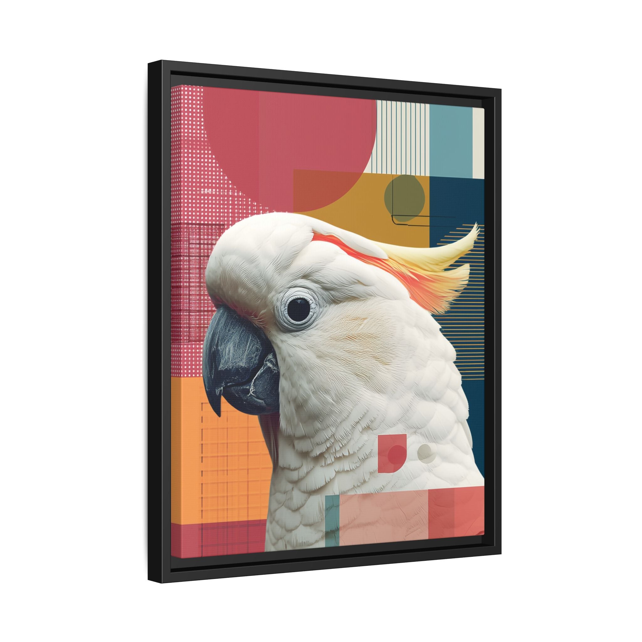 Framed Print, Cockatoo Abstract Geometric Wall Art, Matte Canvas, Colorful Bird Poster, Modern Home Decor, Tropical Animal Painting, Unique