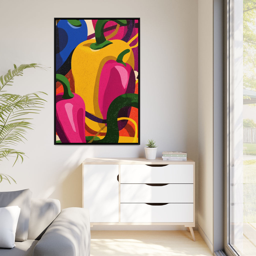 Canvas Art, Abstract Geometric Bell Peppers, Framed Wall Decor Print, Kitchen Wall Art, Modern Home Decor, Foodie Gift