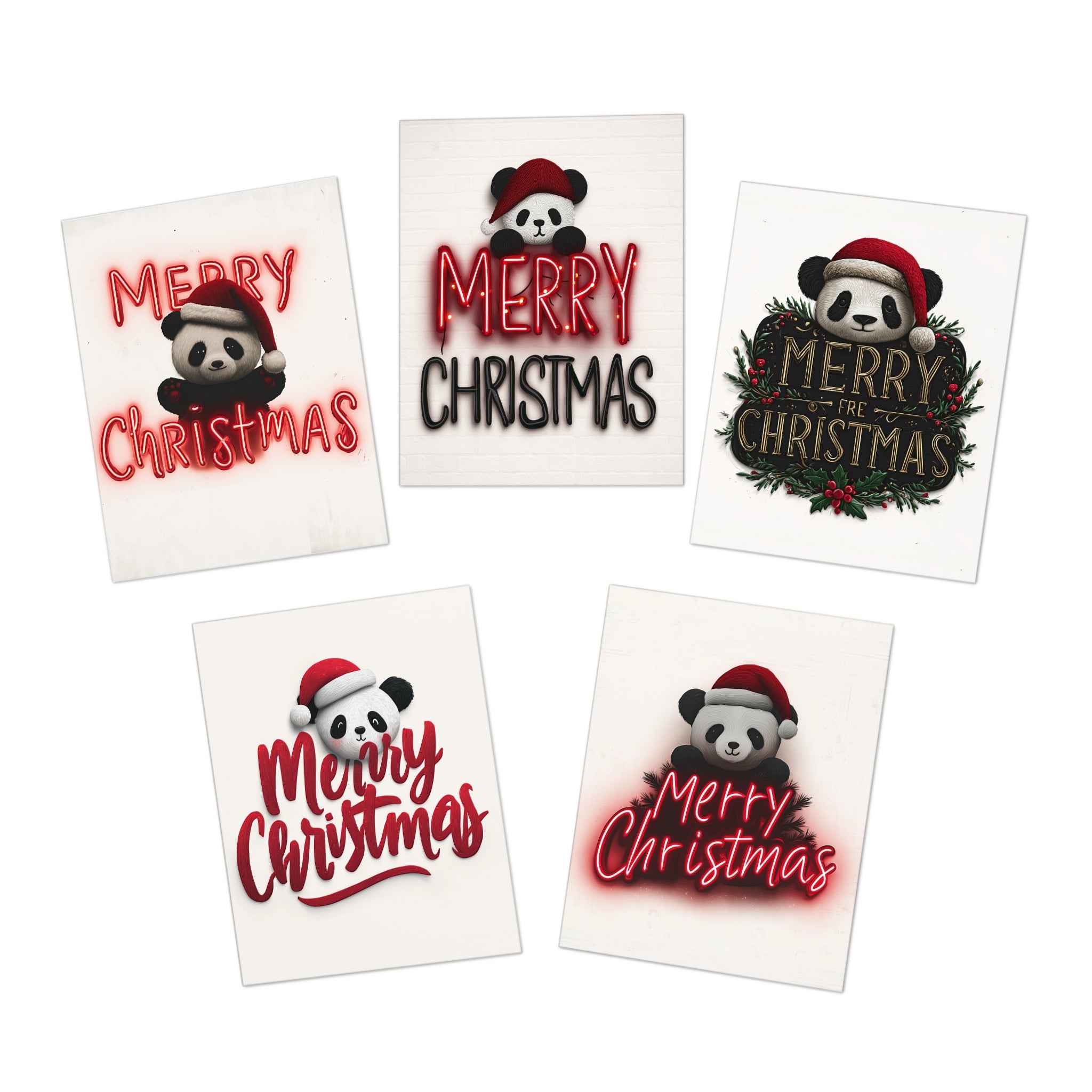 Christmas Panda Greeting Cards (5-Pack)