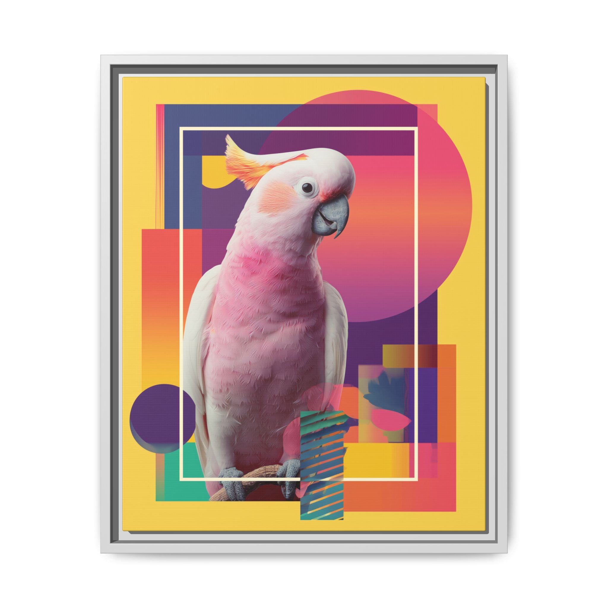 Framed Print, Cockatoo Abstract Geometric Wall Art, Matte Canvas, Colorful Bird Poster, Modern Home Decor, Tropical Animal Painting, Unique
