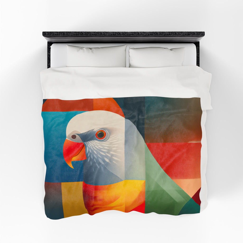 Cubist Parrot Quilt Cover, Doona Cover, Duvet : Geometric Avian Composition, Modernist Digital Art   |    Custom Orders Available