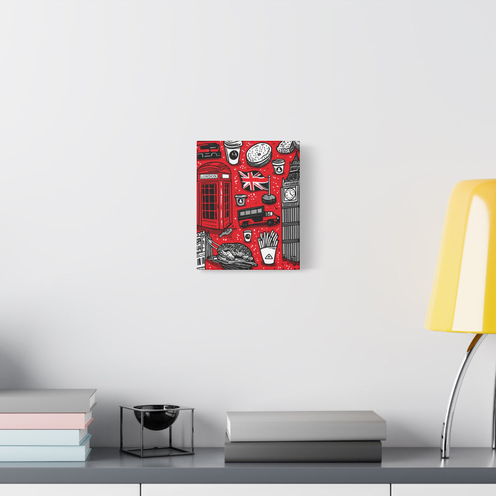 London-Themed Canvas Art, Wall Decor, Home Office Artwork, UK Travel Gift, British Culture Decor, Red and Black Design